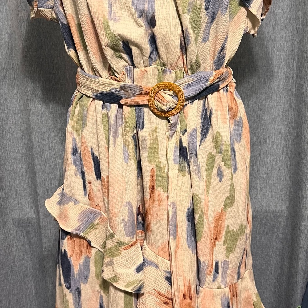 Elegant Multicolor Belted Dress Vintage